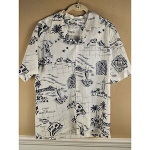 Vintage Howie Mens White Hawaiian Short Sleeve Camp Shirt 2XL